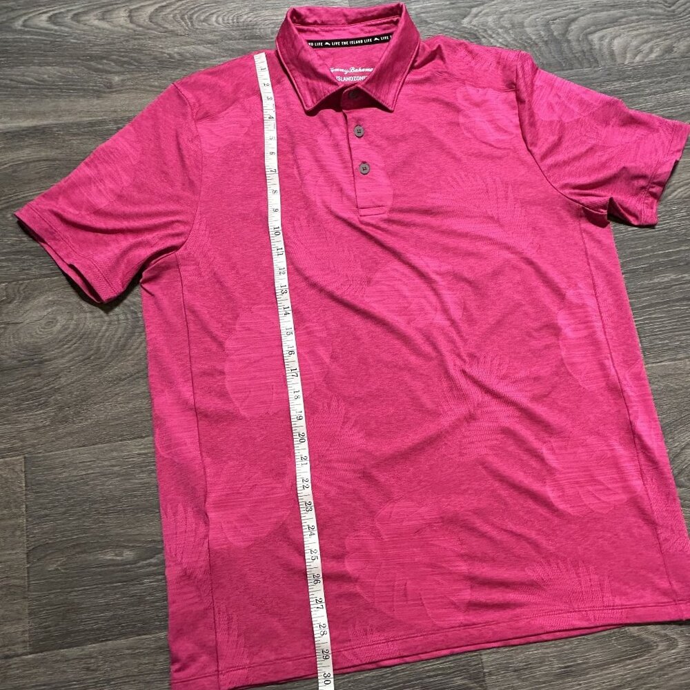 Tommy Bahama IslandZone Polo Shirt Medium Hawaiian Leaf Print Pink Short Sleeve - Picture 6 of 7